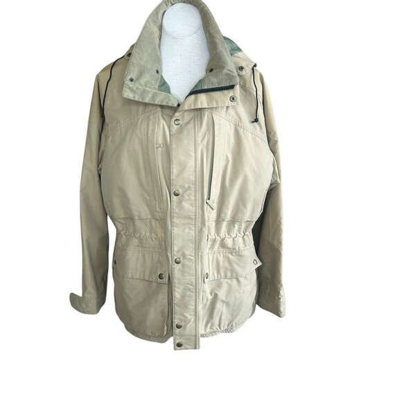 Orvis Mens Hunting Fishing Field Chore Coat Zipper & Snap Hood in Collar Size L - Picture 1 of 12